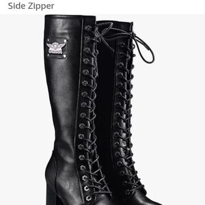 Black Lace-Up Knee-High Boots